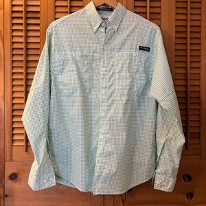 Columbia Men's Light Green Plaid Shirt PFG